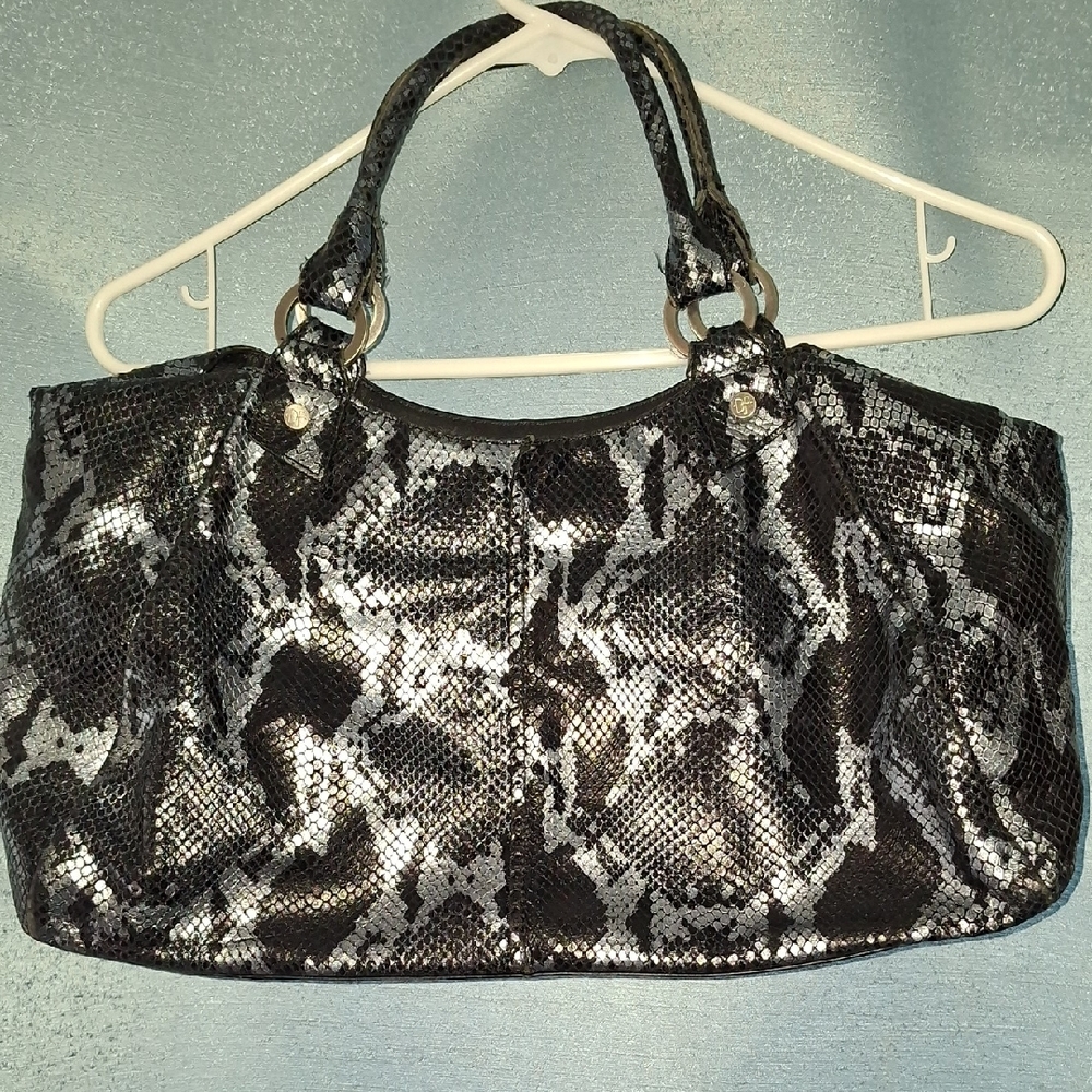 Elegant Black and Silver Snake Print Women's Bag